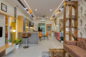 Modern interior of Staadil’s newly opened design studio in Bangalore featuring custom furniture, 3D design elements, and eco-friendly decor.