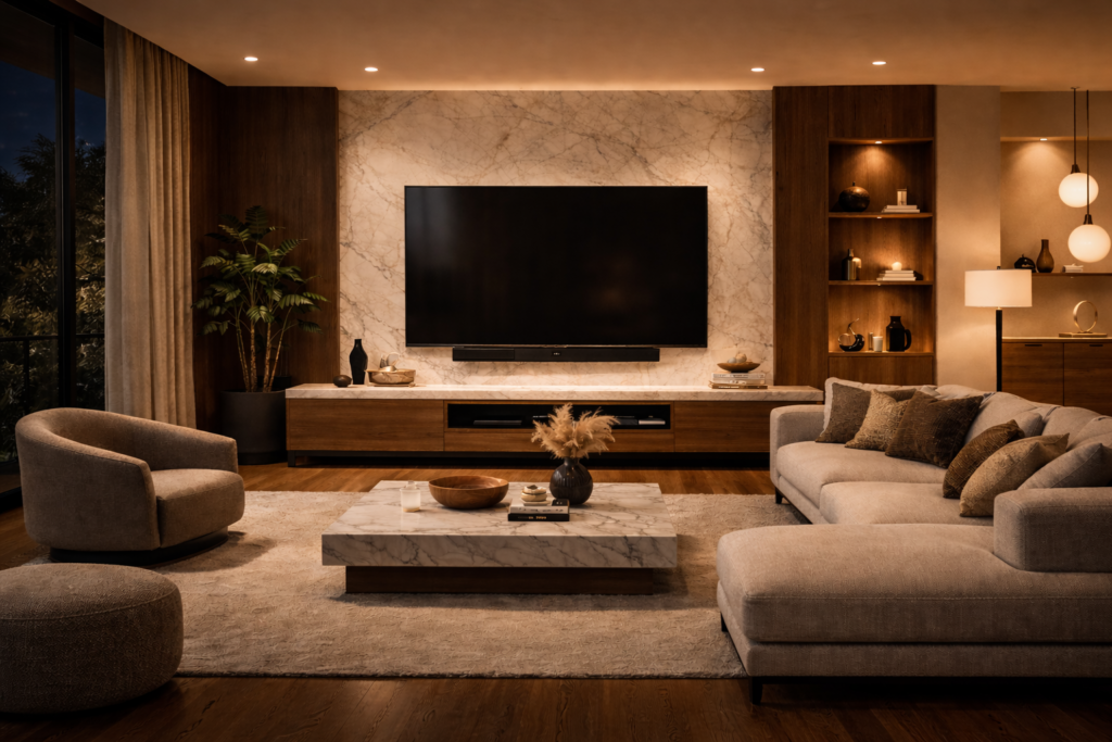 tv unit interior designs with modern wall panel