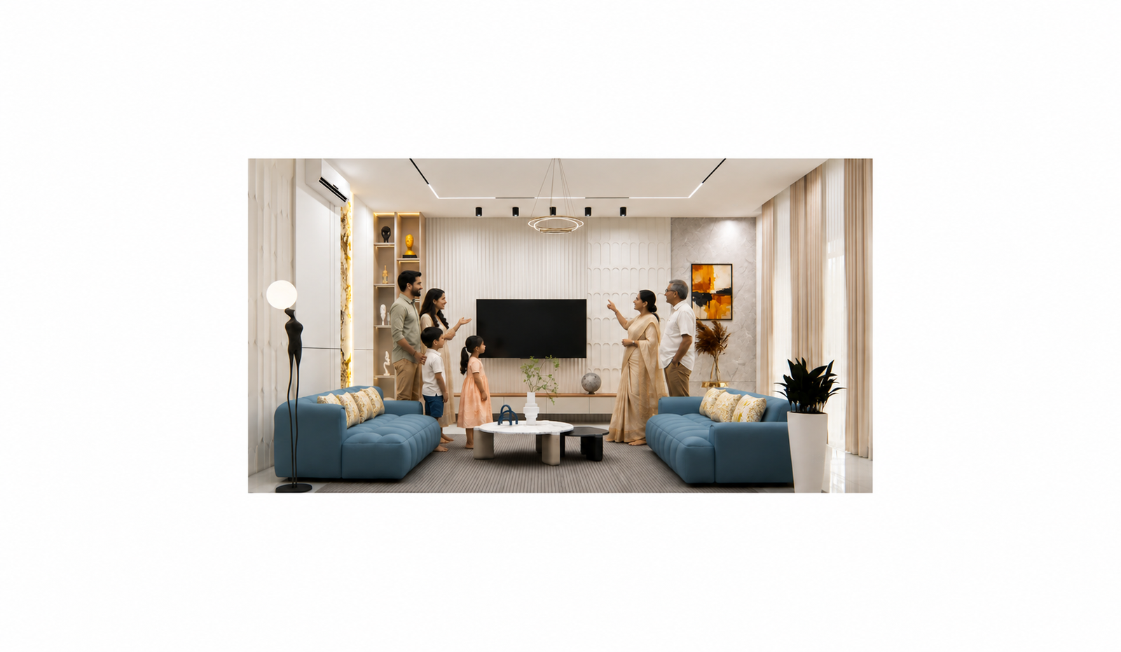 Luxury living room interior design by STAADIL, Bangalore